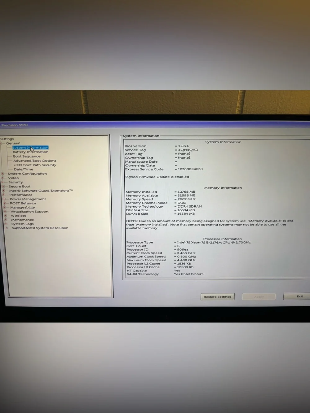 Dell Silver Precision 5530 Laptop touch screen
